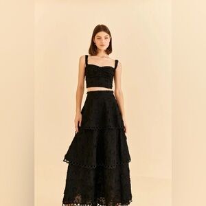 Farm Rio 3D Flower Corset Cropped embroidered crepe bustier Top